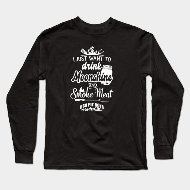 I Just Want To Drink Moonshine And Smoke Meat Bbq Pit Boys Long Sleeve T-Shirt by Hoang Bich